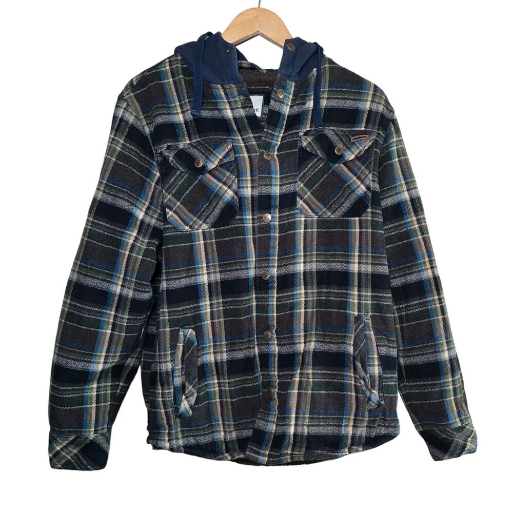 Legendary Whitetails Mens Medium Plaid Fleece Lined Hooded Flannel Shirt Jacket